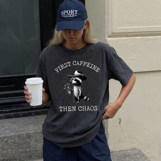 Chaoticclub First Caffeine The Chaos Raccoon Wash T-shirt