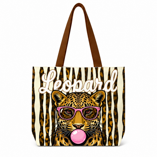 Striped Leopard Stars Bubblegum Tote Bag