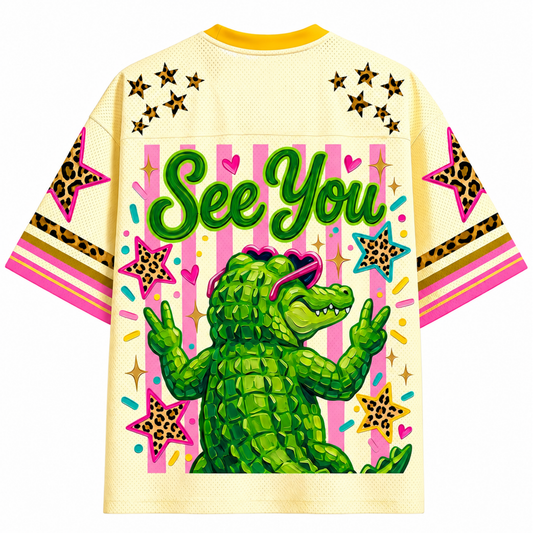 ChaoticClub Funny Later Brushstroke Striped Leopard Mesh Jersey