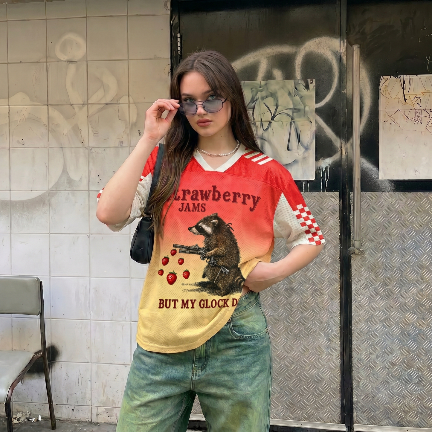 ChaoticClub Strawberry Jams Glock Funny Raccoon Mesh Jersey