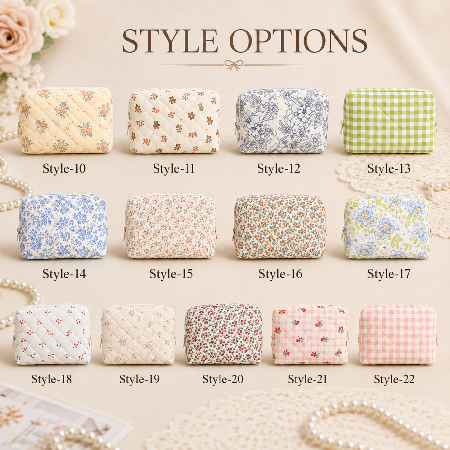 Personalized Embroidered Custom Makeup Bag Floral Bow