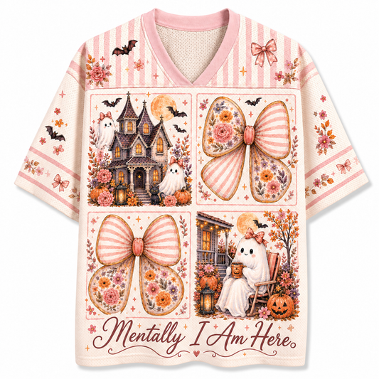 Chaotic Club Preppy Mentally I am Here Halloween Lover Mesh Jersey