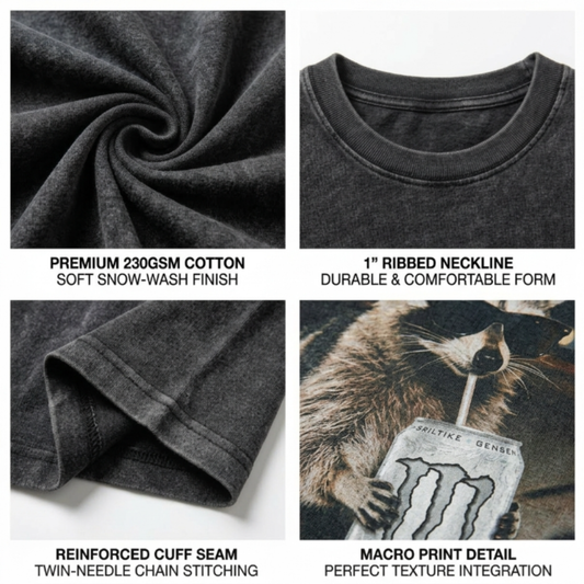 Chaoticclub Monster Energy Raccoon Washed T-Shirt
