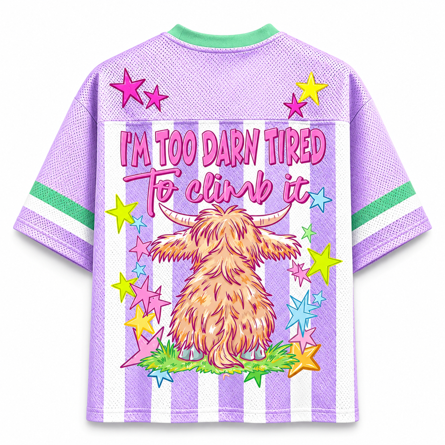 ChaoticClub Striped I Will Never Be Over The Hill Highland Cow Mesh Jersey