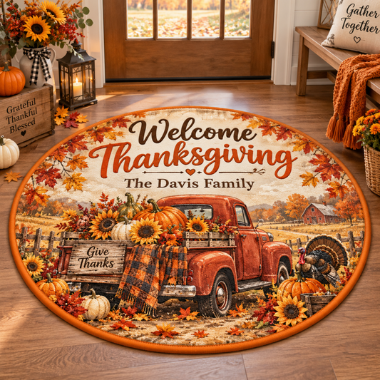 Chaotic Club Personalized Thanksgiving Round Rug