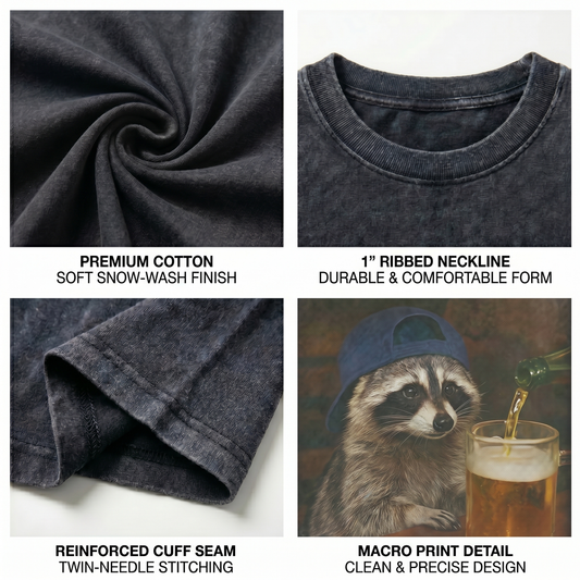 ChaoticClub Meme Raccoon Drinking Beer Washed T-Shirt