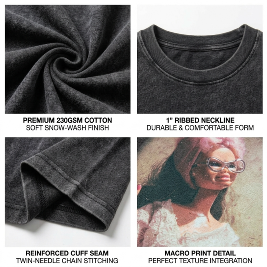 Chaoticclub Funny Doll Face Washed T-Shirt
