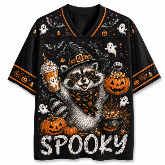 Chaotic Club Here for the Boos Racoon Halloween Mesh Jersey