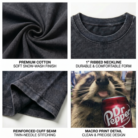 ChaoticClub Meme Raccoon Dr Pepperr Washed T-Shirt