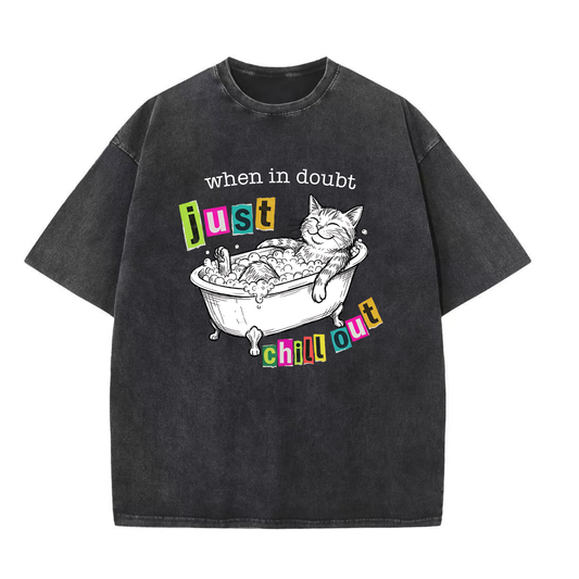 ChaoticClub When in doubt, just chill out Cat Washed T-Shirt