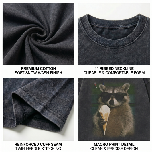 ChaoticClub Meme Raccoon Ice Cream Vibes Washed T-Shirt