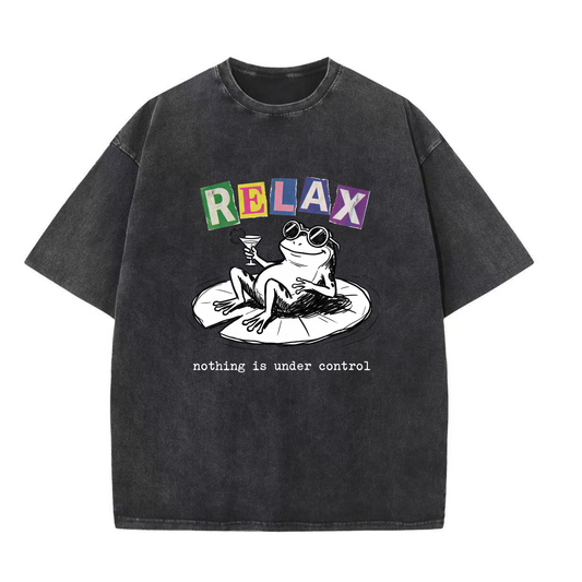 ChaoticClub Relax Nothing Is Under Control Frog Washed T-Shirt