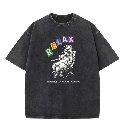 ChaoticClub Relax Nothing Is Under Control Raccoon Washed T-Shirt