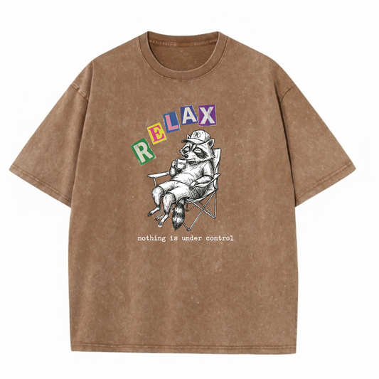 ChaoticClub Relax Nothing Is Under Control Raccoon Washed T-Shirt