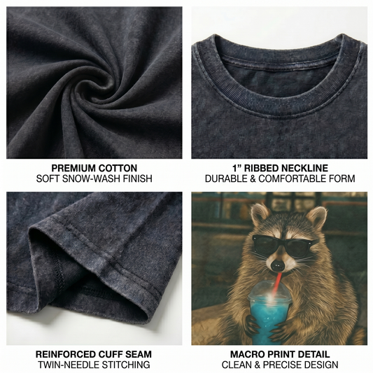 ChaoticClub Meme Raccoon Drinking Soda Washed T-Shirt