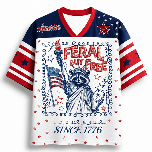 ChaoticClub Feral & Free 4th of July Patriotic Raccoon Mesh Jersey
