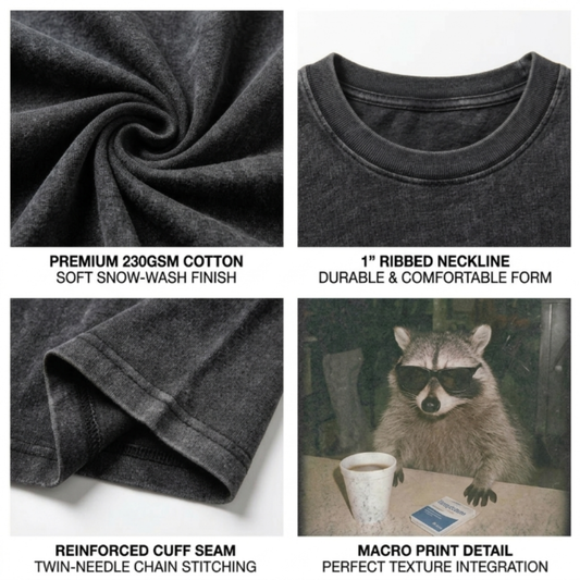 ChaoticClub Meme Raccoon Drink Coffee Washed T-Shirt
