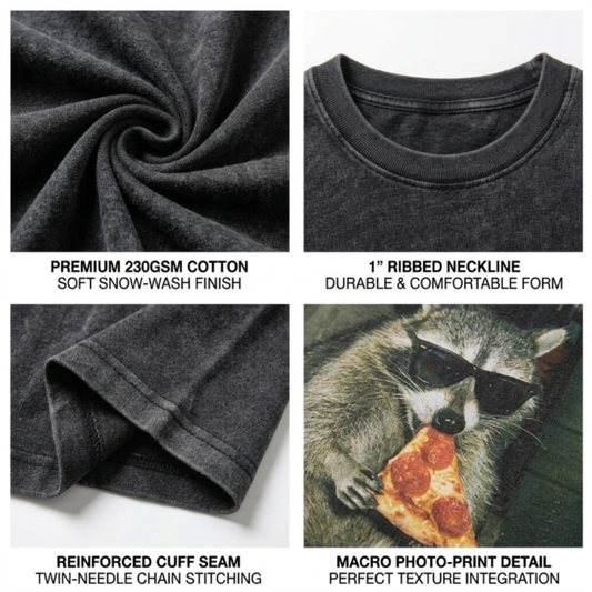 ChaoticClub Meme Raccoon Eating Pizza Washed T-Shirt