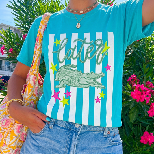 ChaoticClub Summer Stripes Later Gator Neon T-Shirt