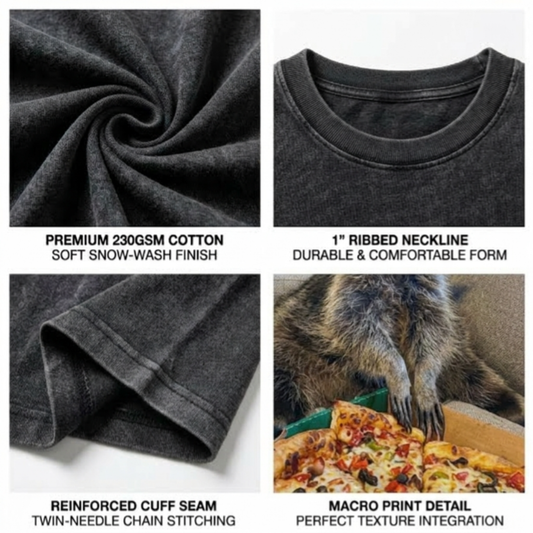 ChaoticClub Meme Raccoon With Pizza Washed T-Shirt