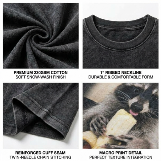 ChaoticClub Meme Raccoon Eat Banana Washed T-Shirt