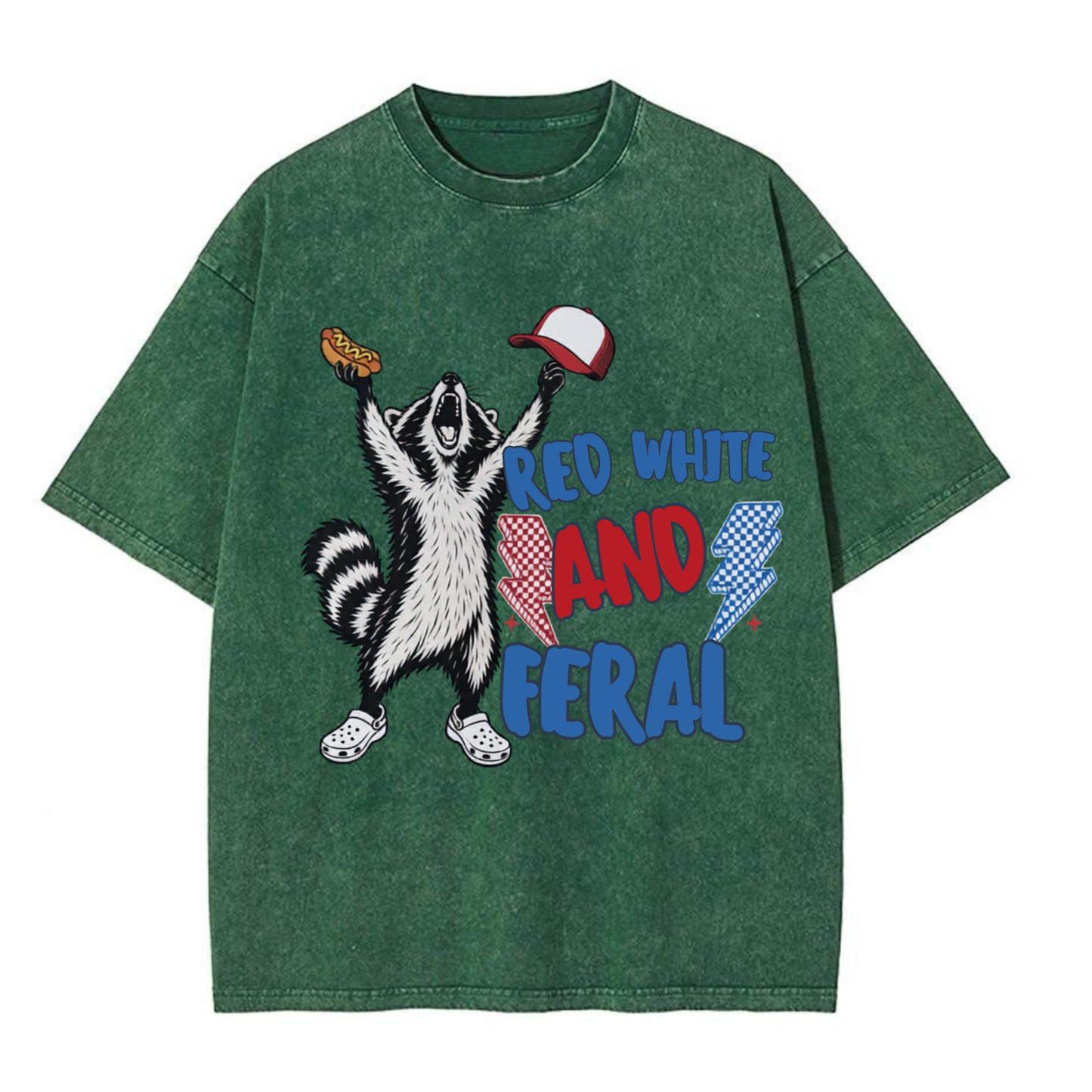 Chaoticclub Feral And Free Raccoon Washed T-Shirt