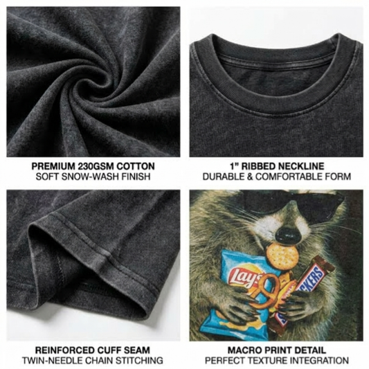 ChaoticClub Meme Snack Attack Raccoon Washed T-Shirt