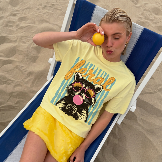 ChaoticClub Feral Summer Striped Raccoon Neon T-Shirt