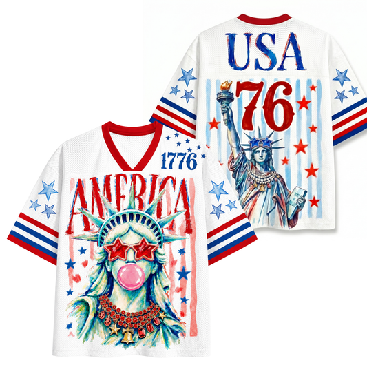ChaoticClub Preppy Brushstroke Statue of Liberty Blowing Bubble Mesh Jersey