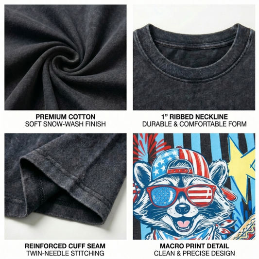 Chaoticclub 4th of July Raccoon Washed T-Shirt