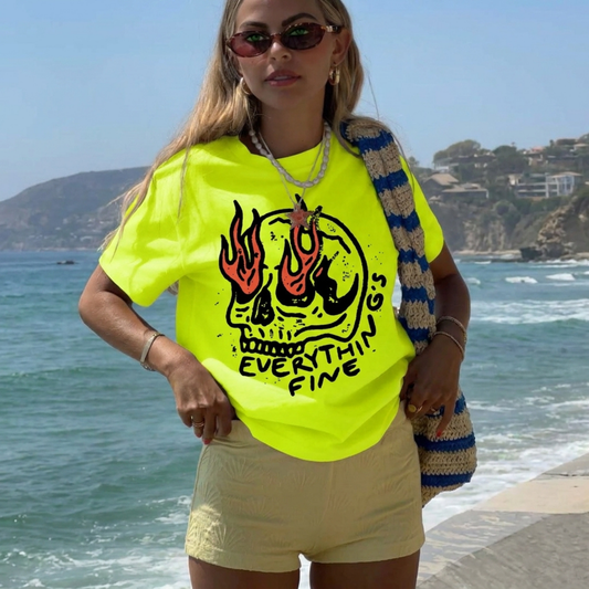 ChaoticClub Everything Is Fine Skull Neon Summer T-shirt