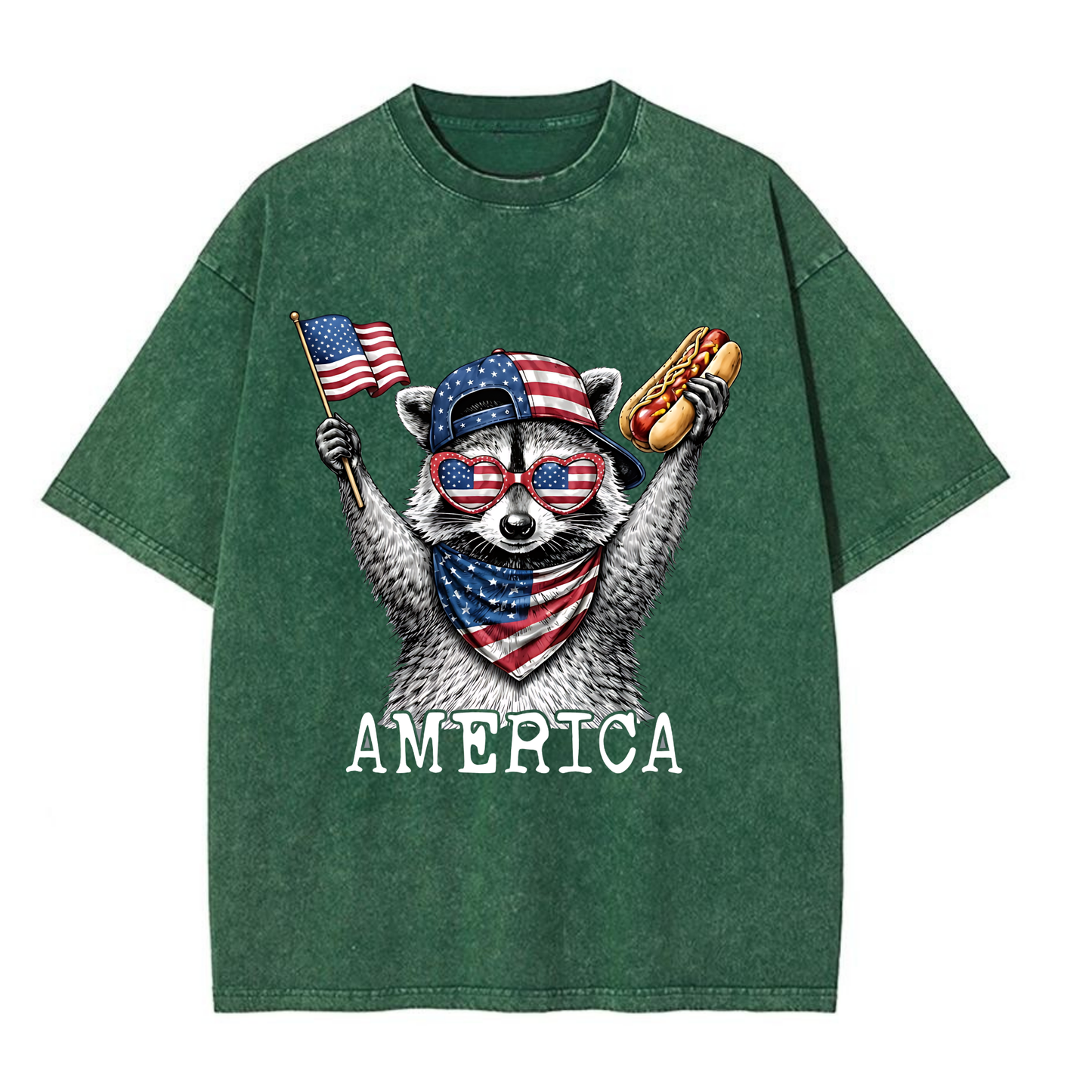 Chaoticclub USA Feral & Free Patriotic Raccoon Washed T-Shirt