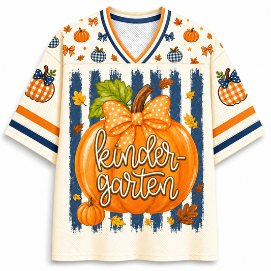 Chaotic Club Fall Back To School Striped Teacher Pumpkin Mesh Jersey