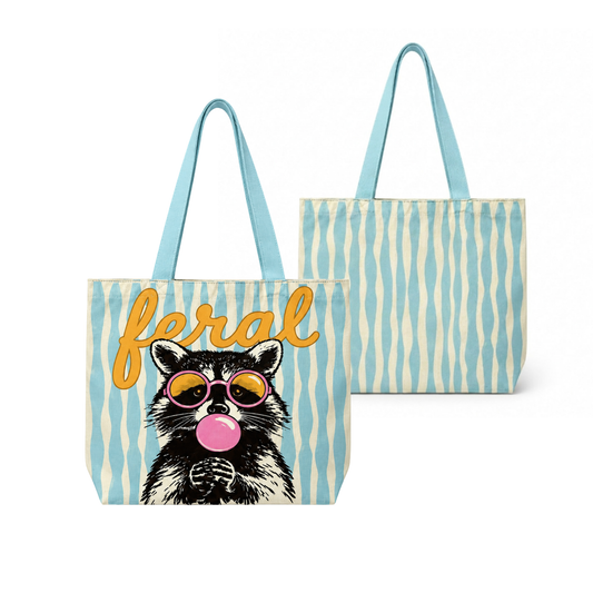 Raccoon Summer Striped Beach Tote Bag