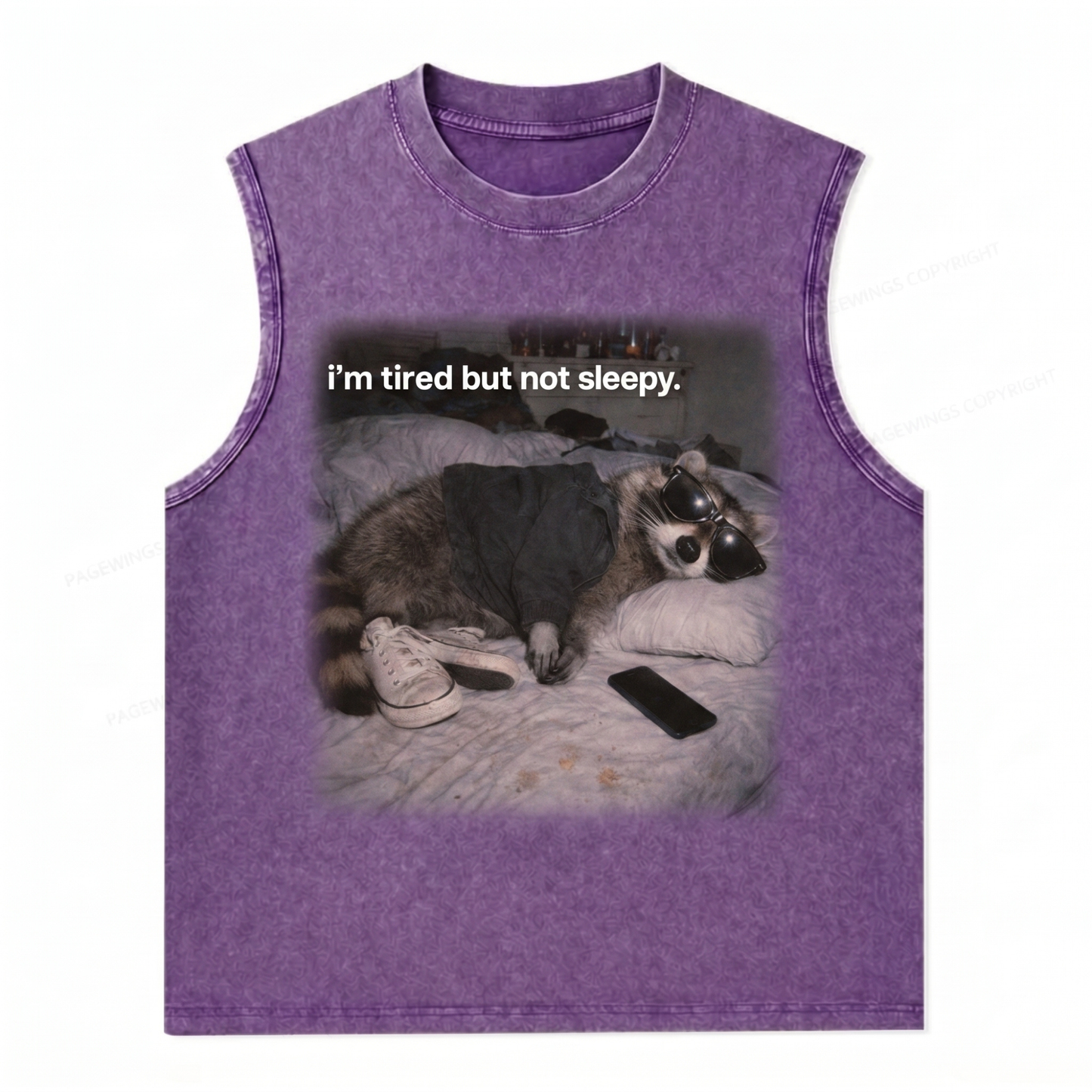 ChaoticClub Tired Not Sleepy Raccoon Wash Tanktop