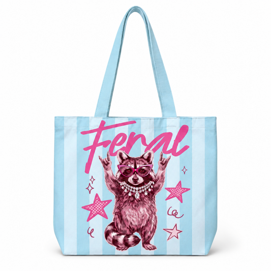 Striped Feral Raccoon Tote Bag