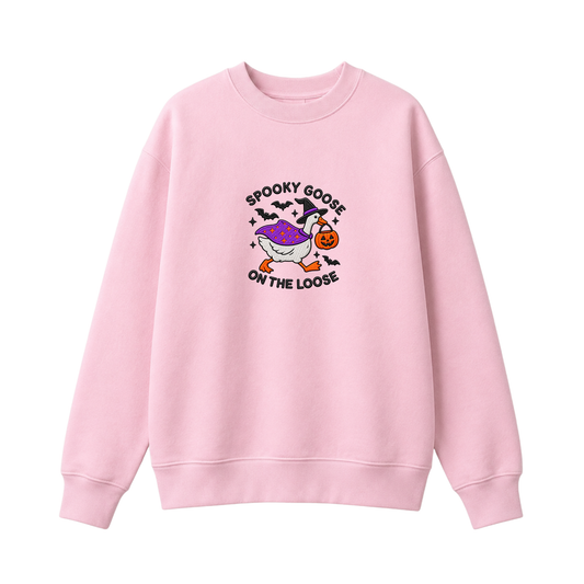 Chaotic Club Embroided Spooky Goose On The Loose Halloween Witch Hat Graphic Crewneck Sweatshirt
