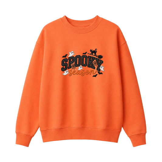 Chaotic Club Embroided Spooky Season Ghosts Black Cat Broom Halloween Crewneck Sweatshirt