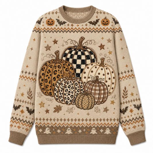 Chaotic Club Fall Leopard Plaid Patchwork Pumpkin Ugly Sweatshirt