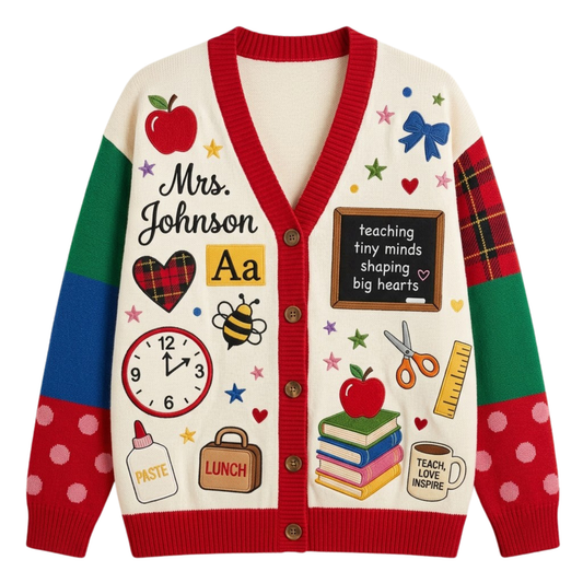 Chaotic Club Personalized Teacher Name Appreciation Cardigan