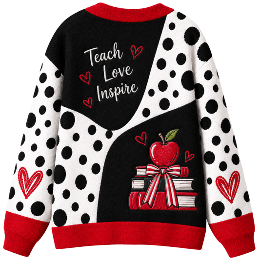 Chaotic Club Polka Dot Apple Teacher Knit Cardigan