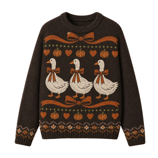 Chaotic Club Retro Cottagecore Goose Bow Pumpkin Ugly Sweatshirt