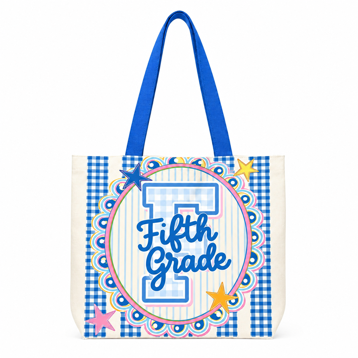 Preppy Teacher Apple Blue Gingham Stripes Tote Bag