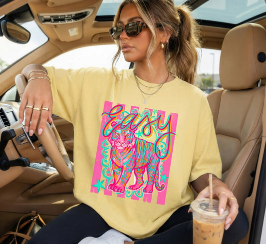 ChaoticClub Summer Preppy Easy Tiger Neon T-Shirt