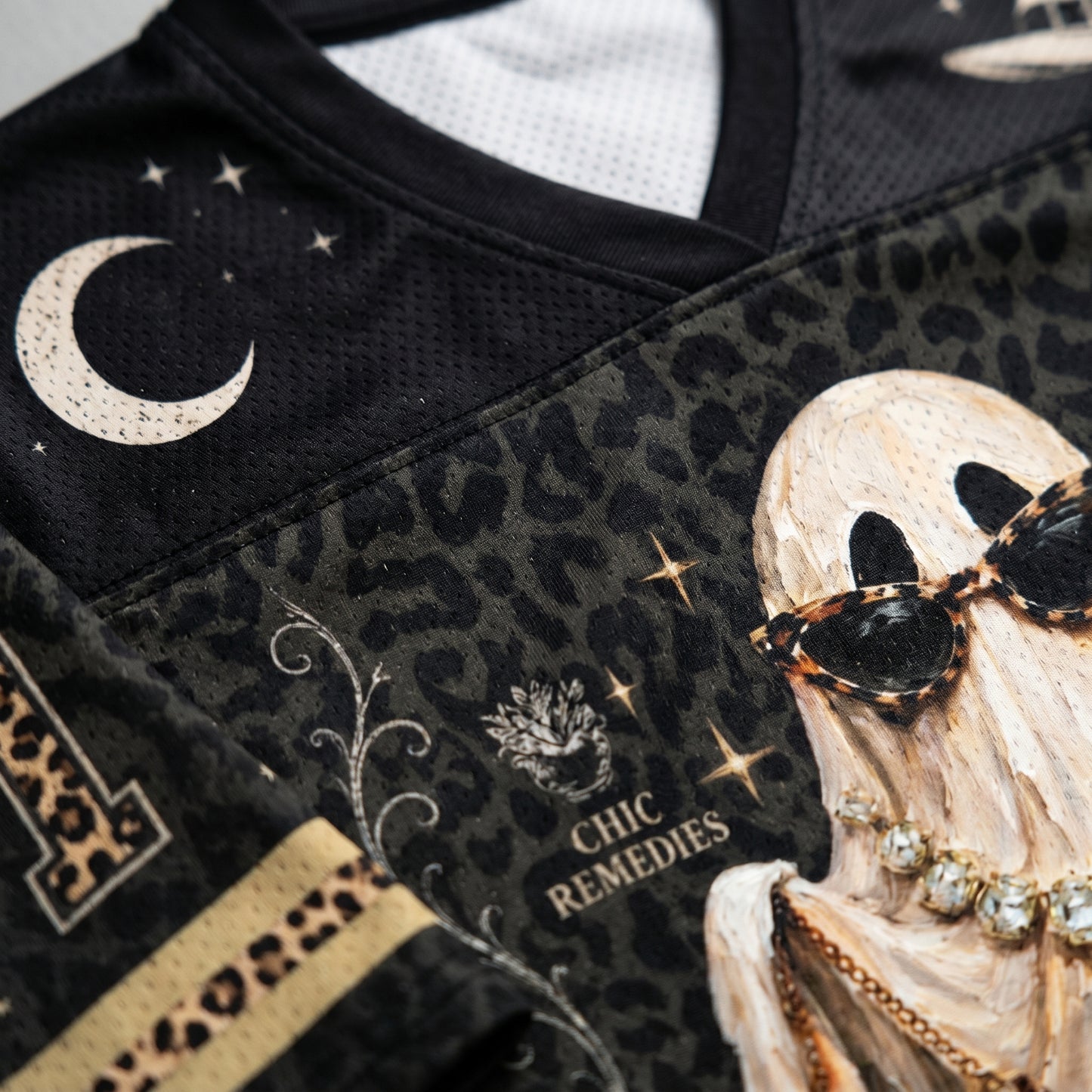 ChaoticClub Preppy Ghost Black Leopard Halloween Mesh Jersey