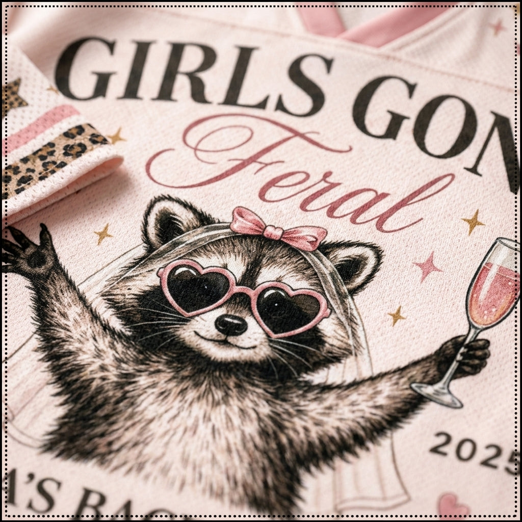 Chaotic Club In My Feral Bride Era Leopard Personalized Mesh Jersey - close-up of Girls Gone Feral bachelorette graphic