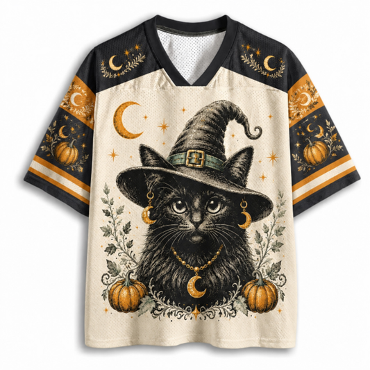 Chaotic Club Retro Vintage Halloween Spooky Season Mesh Jersey - front view with witch hat character design