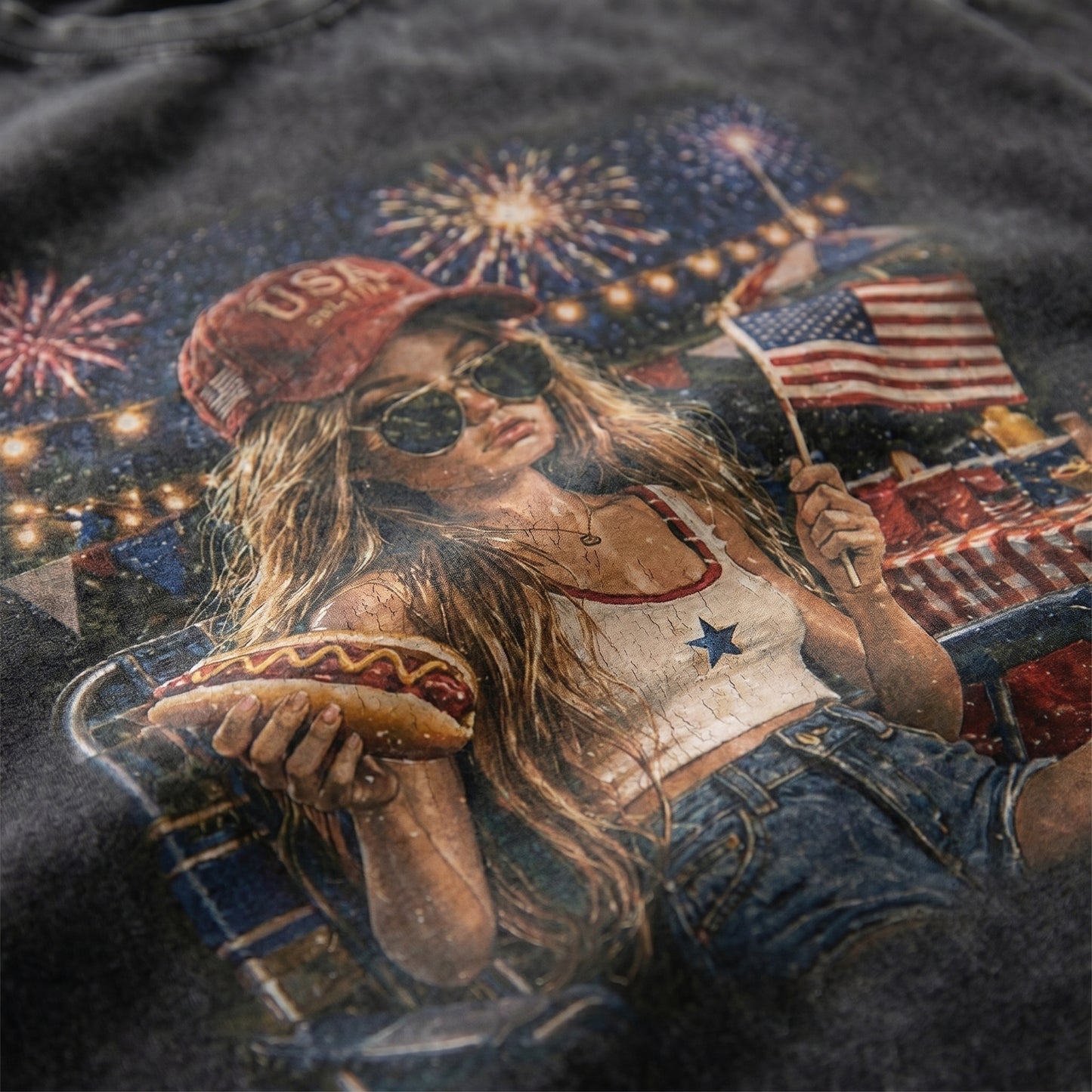 Chaoticclub Funny Doll Face 4th of July Washed T-Shirt