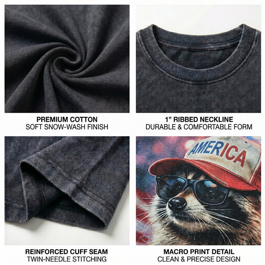 ChaoticClub Red White and Feral Raccoon Beer Washed T-Shirt