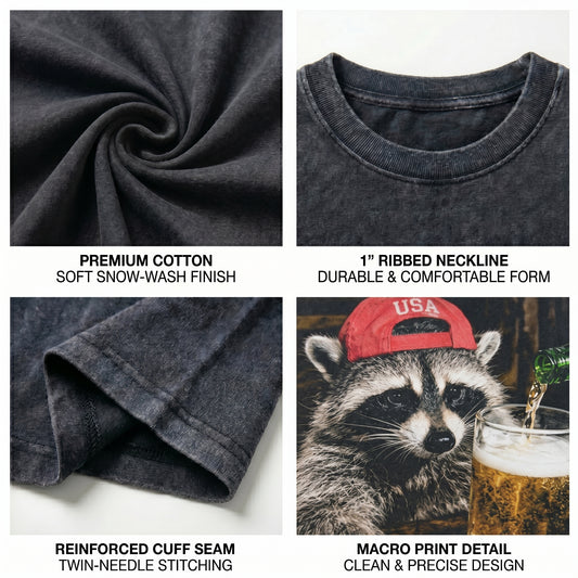 ChaoticClub Funny Raccoon Beer Washed T-Shirt